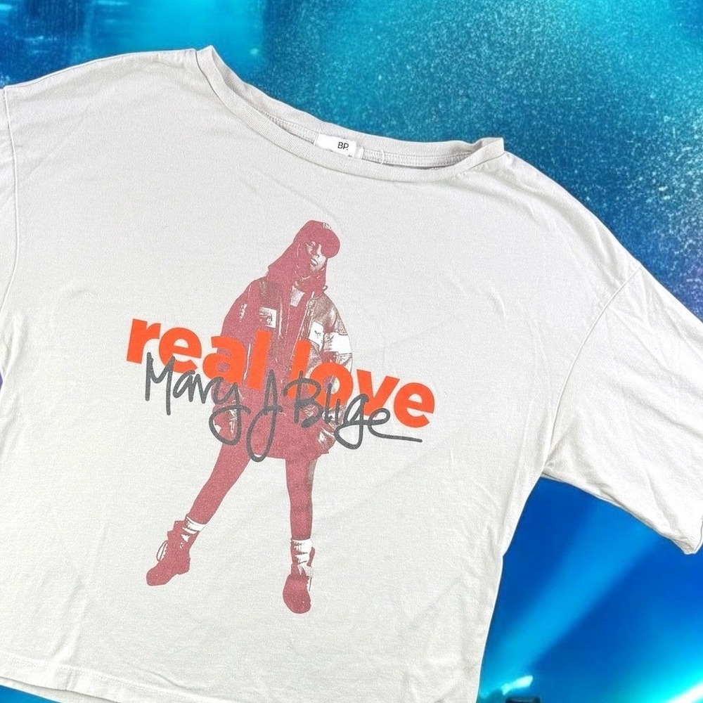 Mary J Blige Shirt Women XS Black Real Love Crop Graphic Tee Y2K Concert Street